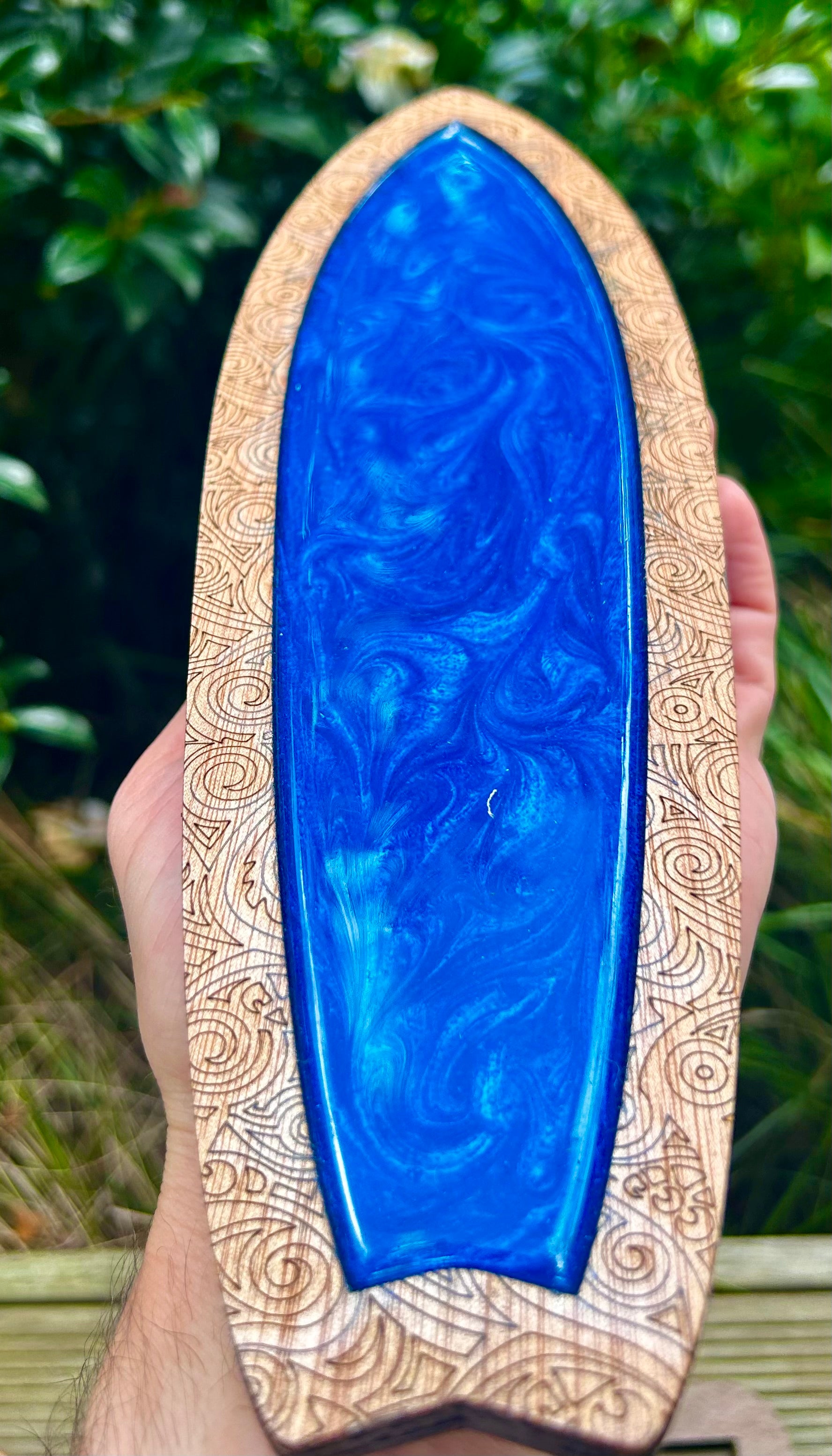 Coastal Surfboard Decor | Blue Resin & Koru Design