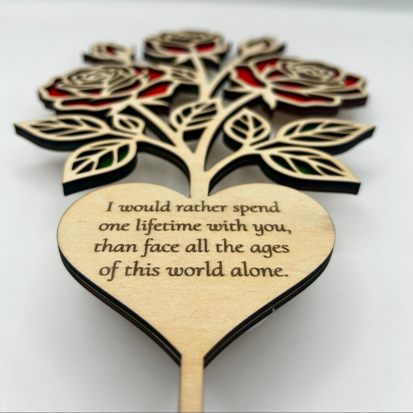 Custom Engraved Rose Bouquet + Heart Stand