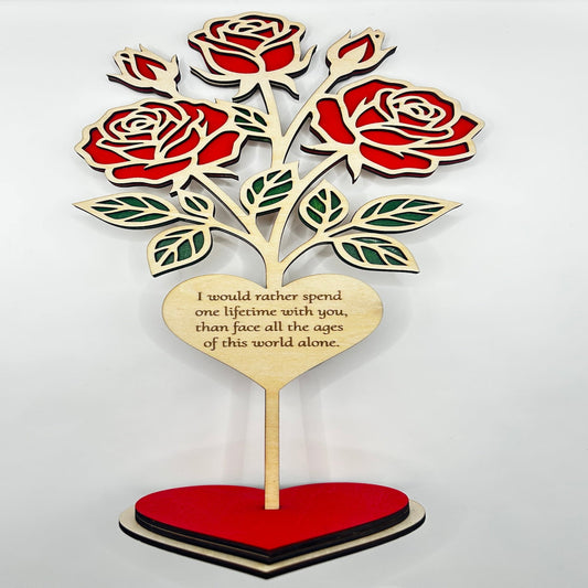 Custom Engraved Rose Bouquet + Heart Stand