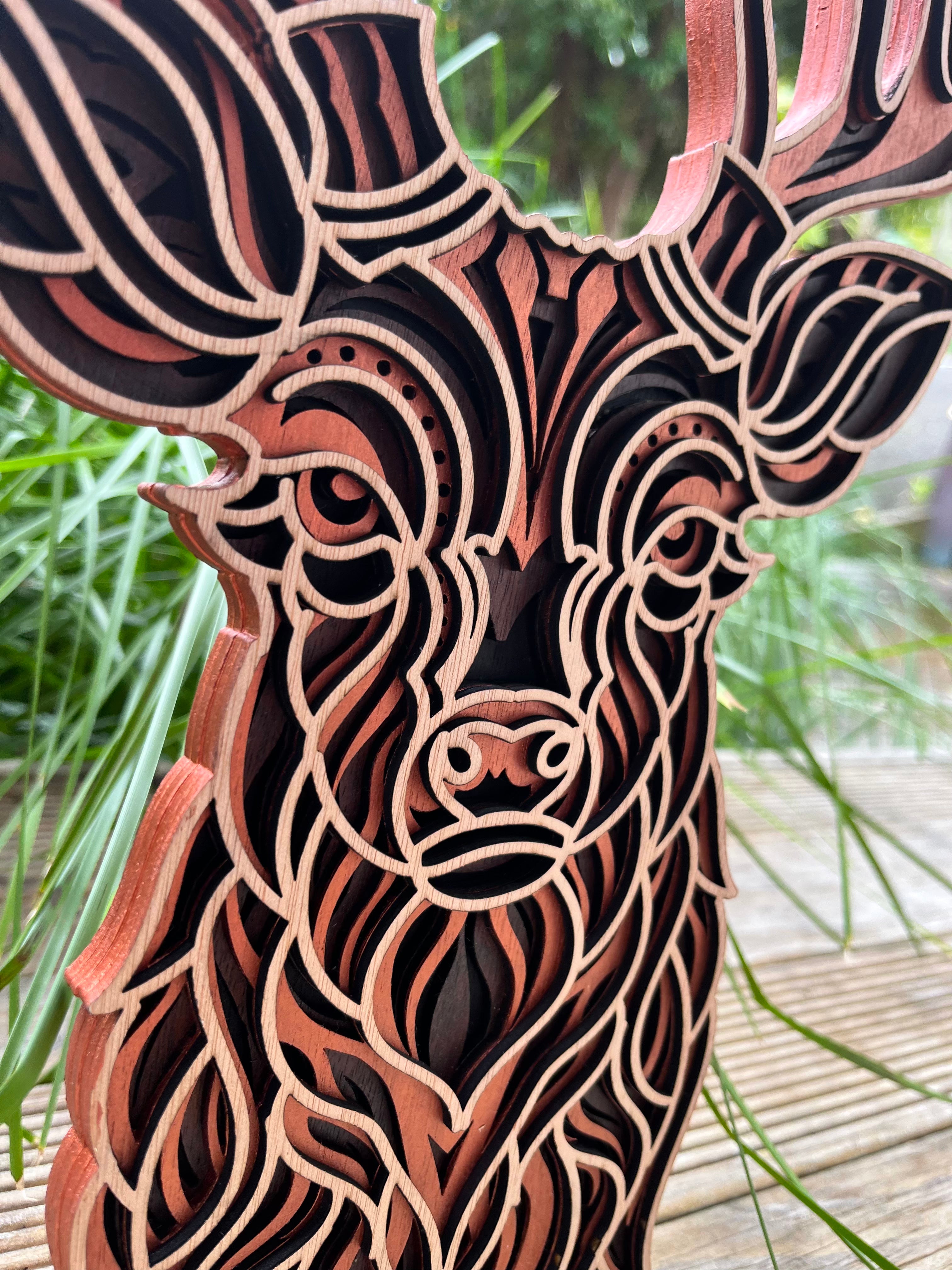 Layered Stag Wall Art | Laser Cut Plywood Decor | NZ Made