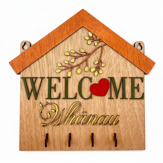 Close-up white-background welcome sign