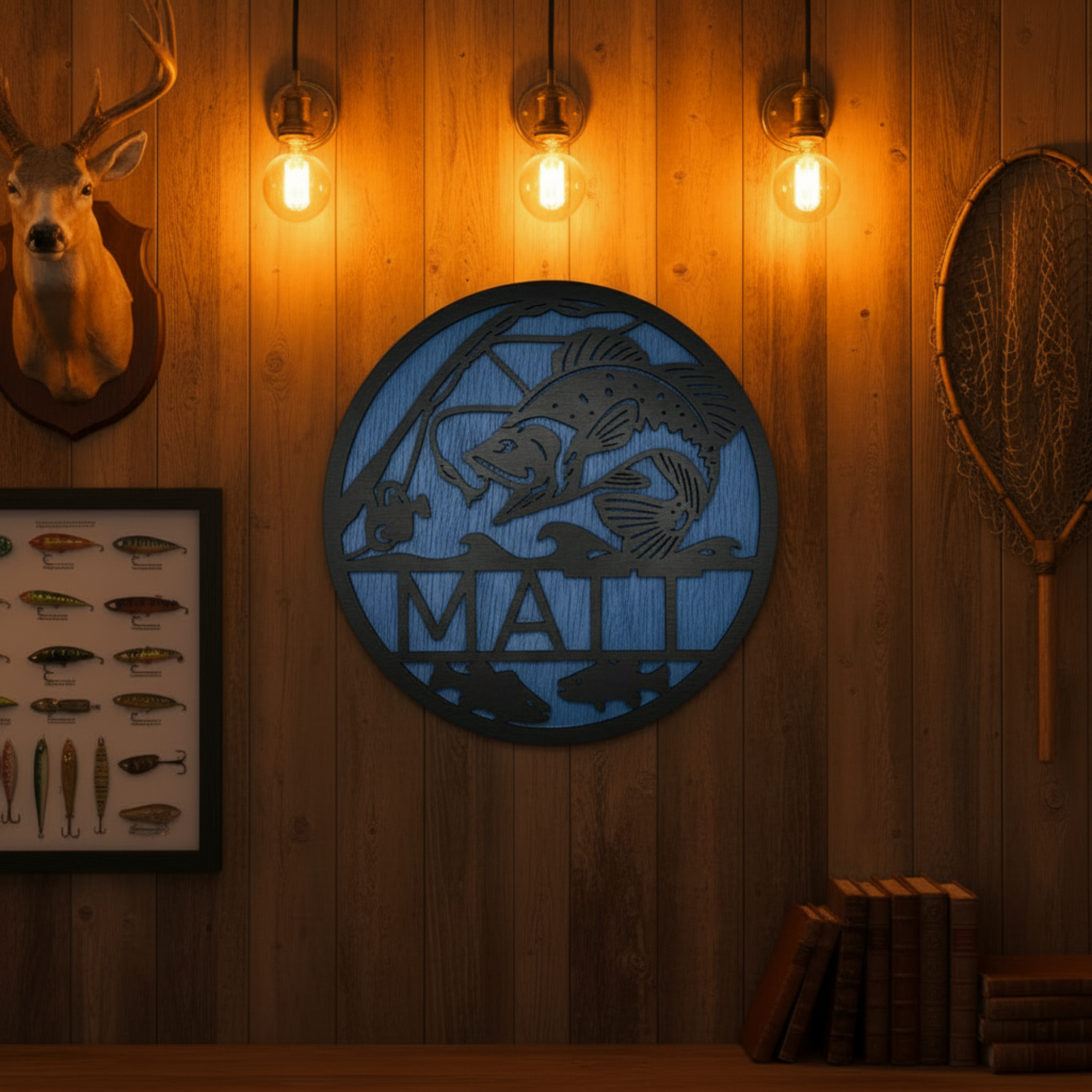 Fishing wall art darker to match room lighting