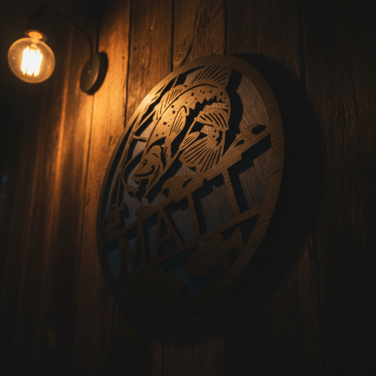 Fishing wall art man cave dark wall diagonal
