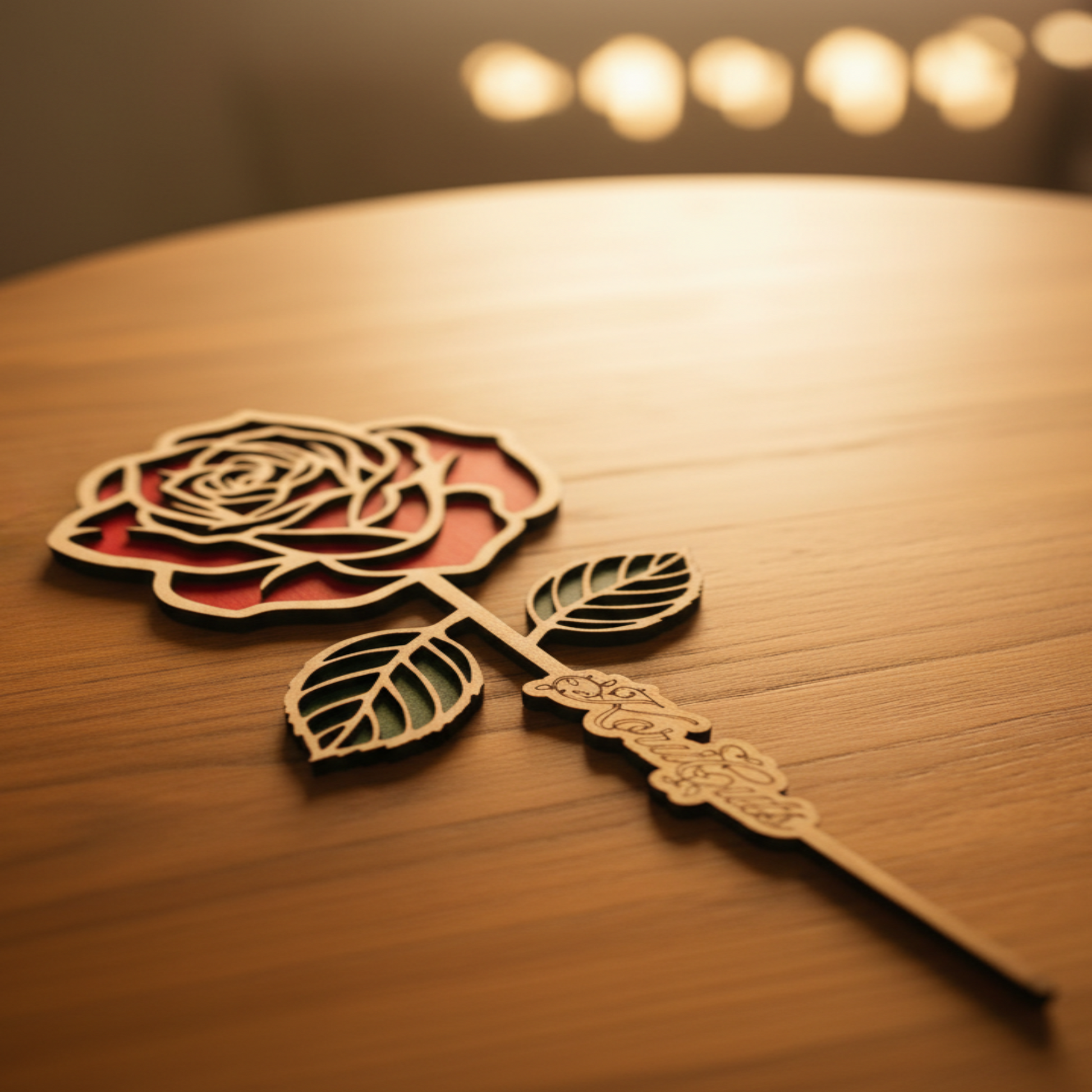 Laser-cut Rose - Original Angle on Warm Table