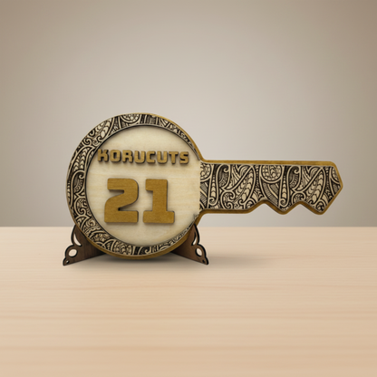 Personalised key keepsake on a clean tabletop
