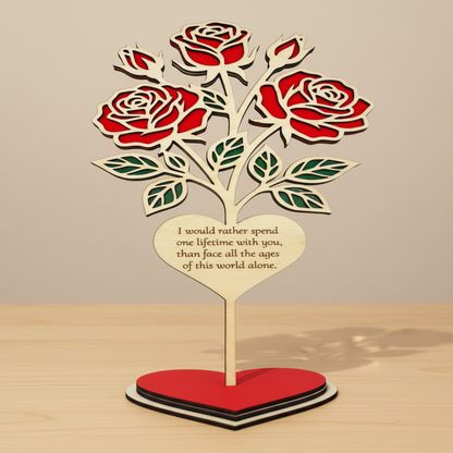Personalised rose plaque on a clean tabletop