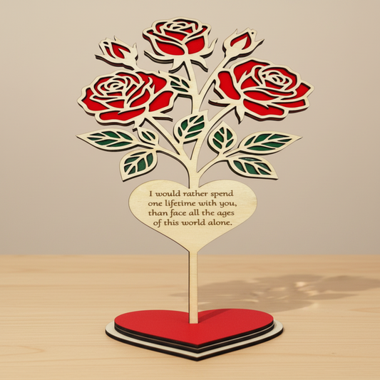 Personalised rose plaque on a clean tabletop