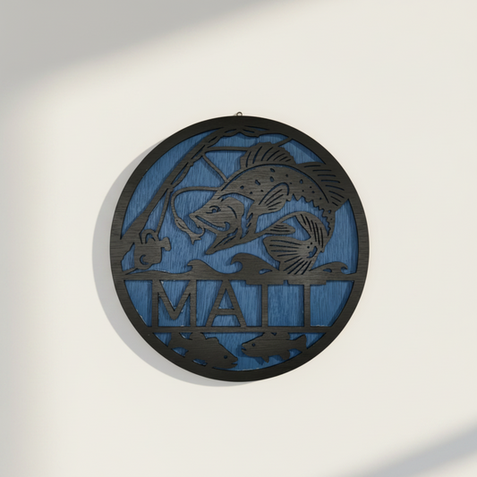 Round wall plaque on a clean neutral wall