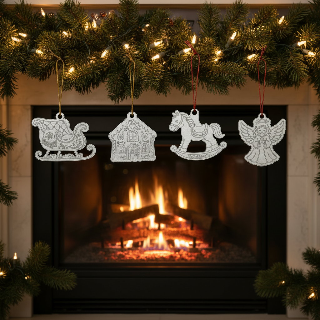 Square red-and-gold mantel scene