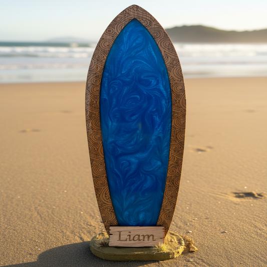 Surfboard keepsake blue resin NZ beach