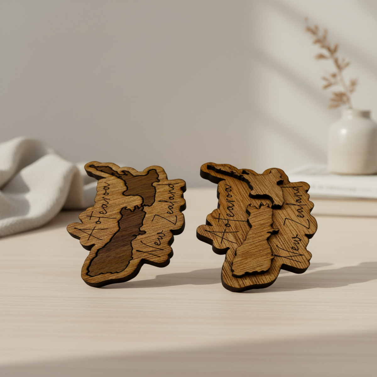 Two-piece wooden product set on a cozy clean background