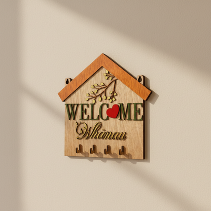Welcome sign on cozy wall, original angle