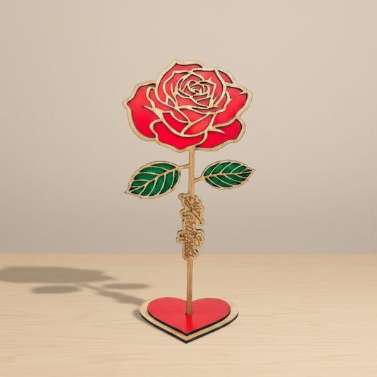 Wooden rose on a clean tabletop